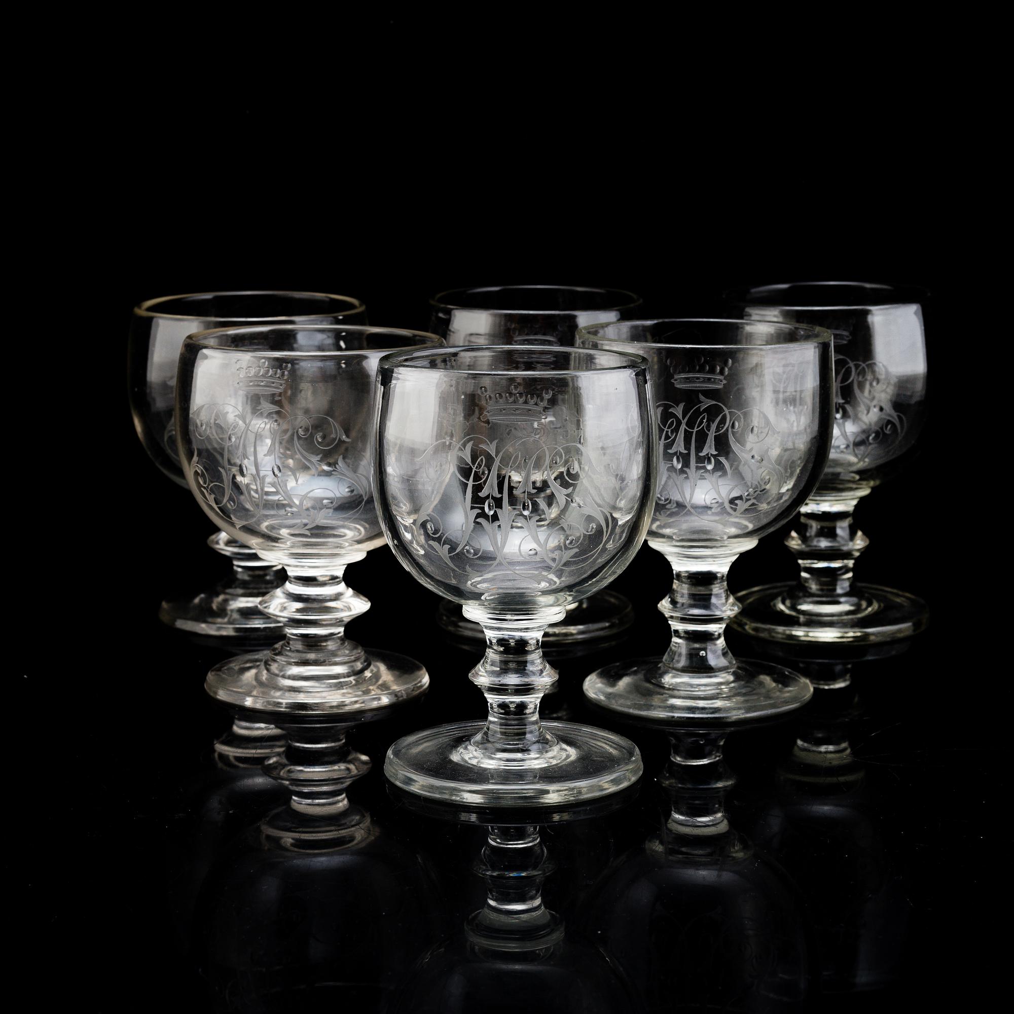 VINGLAS, sex stycken, 1800-tal.