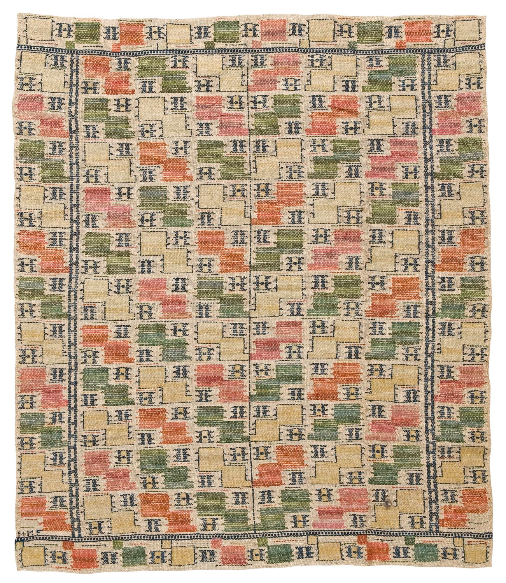 VÄVNAD. "Lövendal". Inplock på linnebotten. 144,5 x 123 cm. Signerad MMF (Märta Måås-Fjetterström).