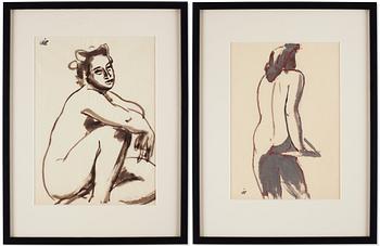 Wilhelm Kåge, two nude studies, ink.