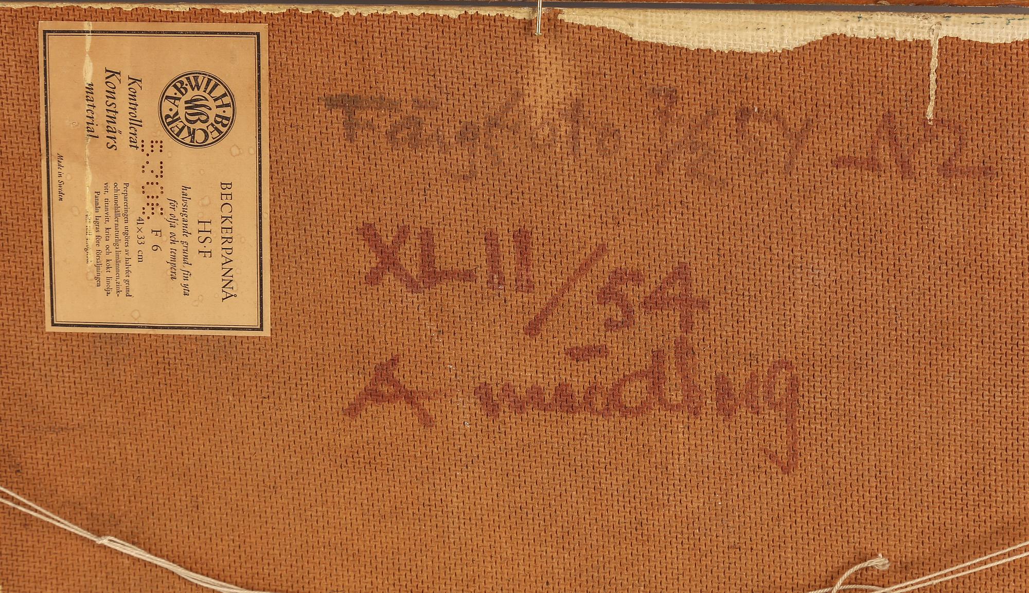 ARNE ÖDBERG, oil on panel, signed with monogram. Dated -54 verso.