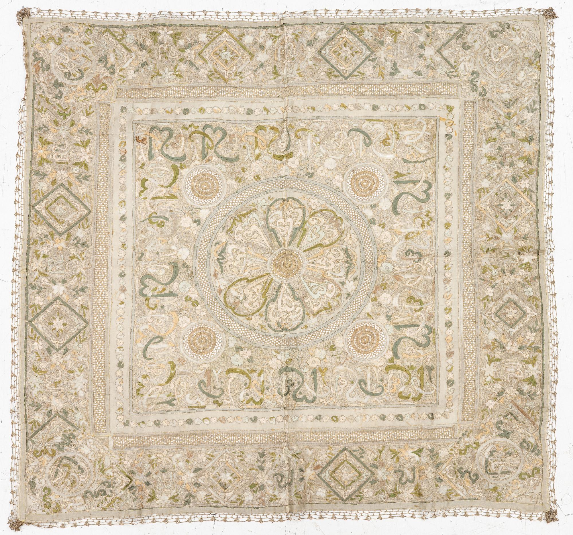 A silk and metal shawl. c. 105 x 99 cm, Turkey, first half of the 20th century.