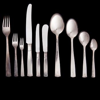 Silverbestick, 148 delar. Guldsmeds Aktiebolaget, Stockholm 1945. Modell Rosenholm.