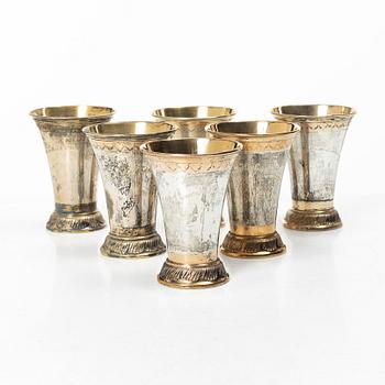 Six Swedish silver beakers, mark of KG Markströms, Uppsala 1911-1920.