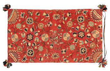 260. An embroidered carrige cushion, c. 92 x 52 cm, Scania, Sweden, dated 1848.
