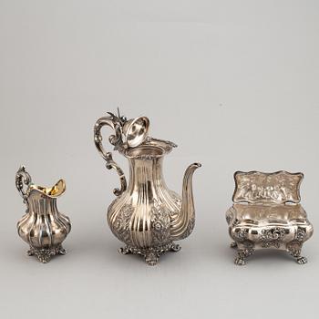 A Swedish matched three-piece coffe-set, mark of Mollenborg, Stockholm 1845 and 1852.