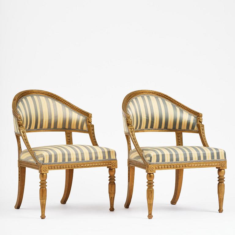 A pair of late Gustavian open armchairs attributed to E. Ståhl (master in Stockholm 1794-1820).