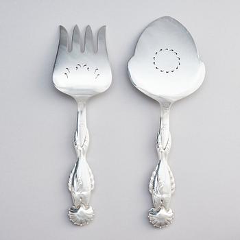 Georg Jensen, serveringsbestick för fisk, ett par, design nr 55, Jensen & Wendel, Köpenhamn 1945-54, sterling.