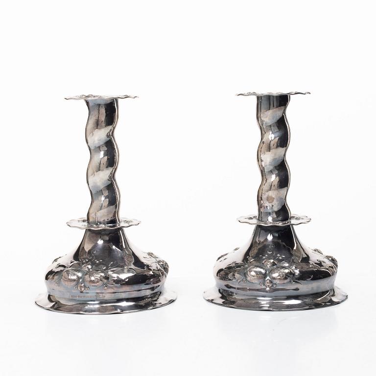 Tage Göthlin, candlesticks, a pair, silver, Baroque style, Tenn & Silver Ab, Gothenburg, 1965.