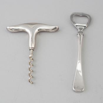 A Knud Möller sterling silver and steel bottle opener and wine opener, W&S Sörensen, Denmark, 20th century.