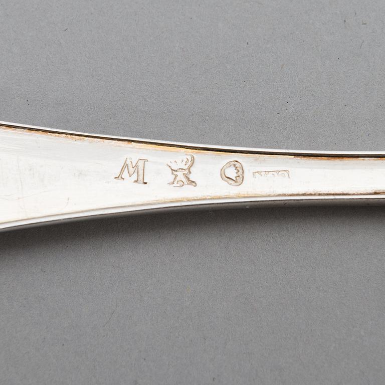 A set of six silver dinner spoons, maker's mark of Carl Gustaf Nyberg, Turku 1821.