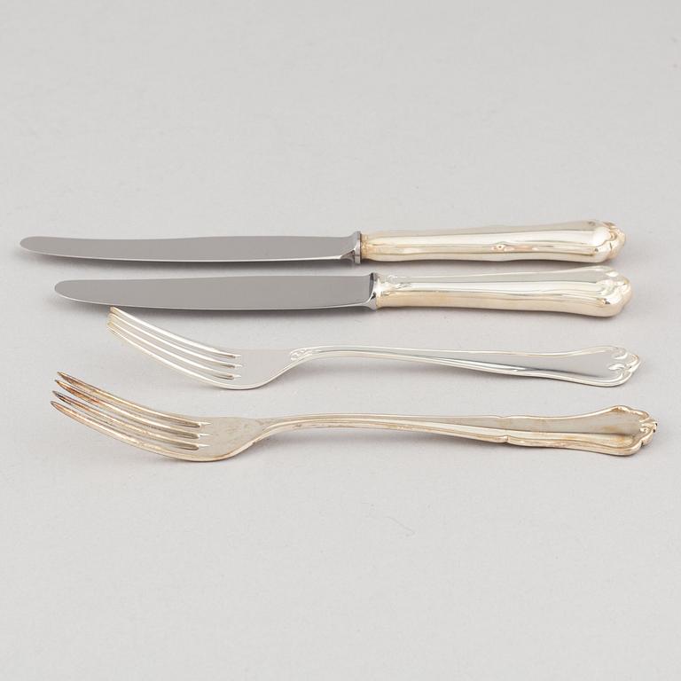 Bestickuppsättningar, 24+12 delar, silver, MEMA Guld & Silver, Lidköping 1977 och CG Hallberg, Stockholm 1959.