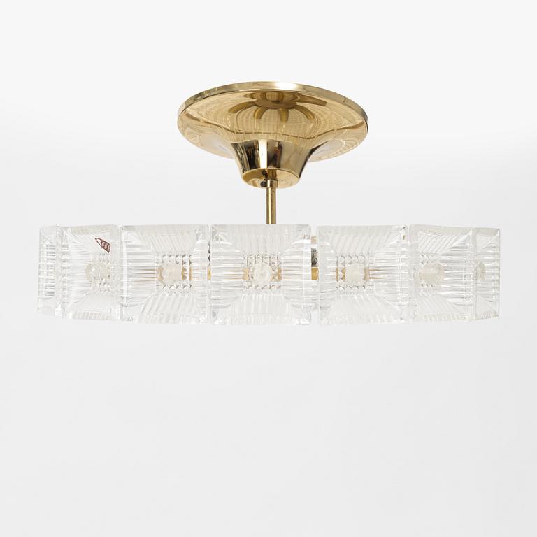 Carl Fagerlund, a glass and brass ceiling light, Orrefors.