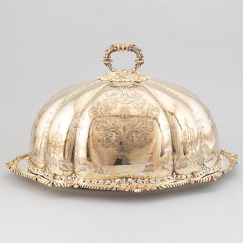 A silver plated cover by Martin, Hall & Co, Sheffield, and dish.