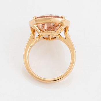 18K rose gold, pear shaped morganite and brilliant cut diamond ring.