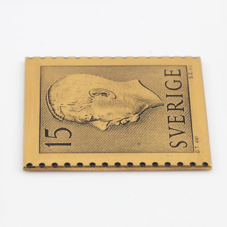 Plaque, 18K gold, numbered 372/1000, 1975, weight approx. 27 g.