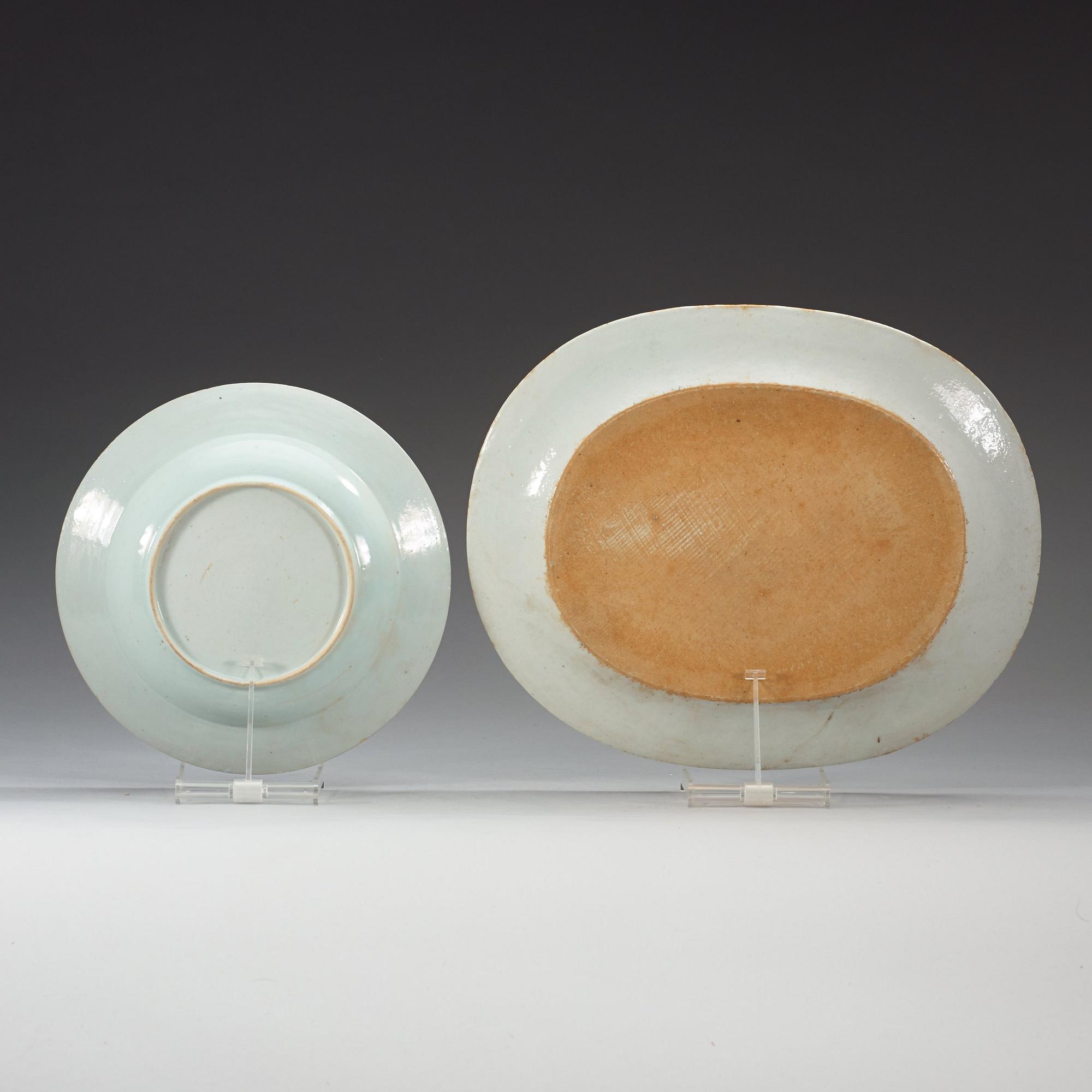 A famille rose serving dish and four soup dishes, Qing dynasty, Qianlong (1736-95).
