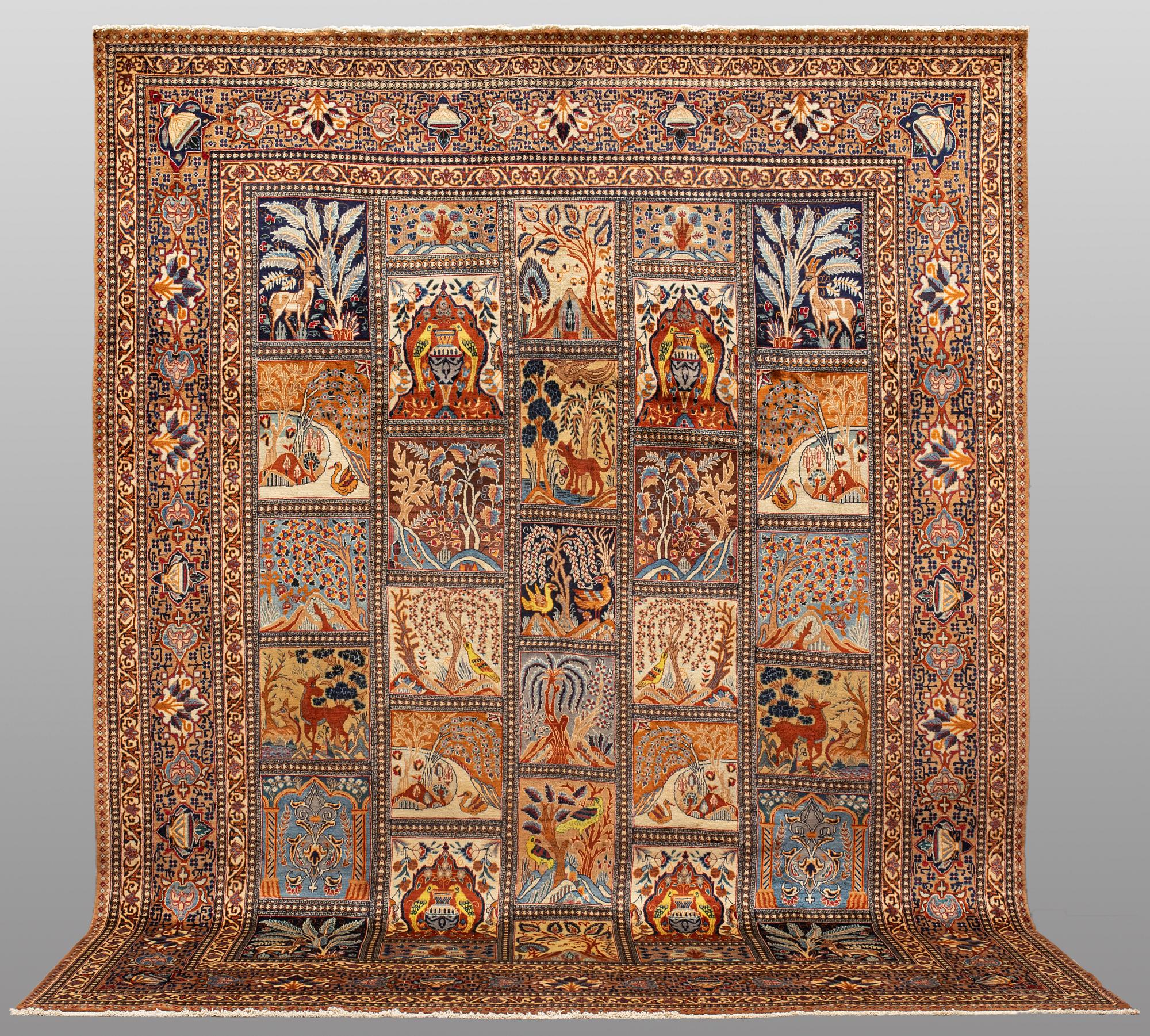 A carpet, Figural Kashmar, ca 373 x 298 cm.