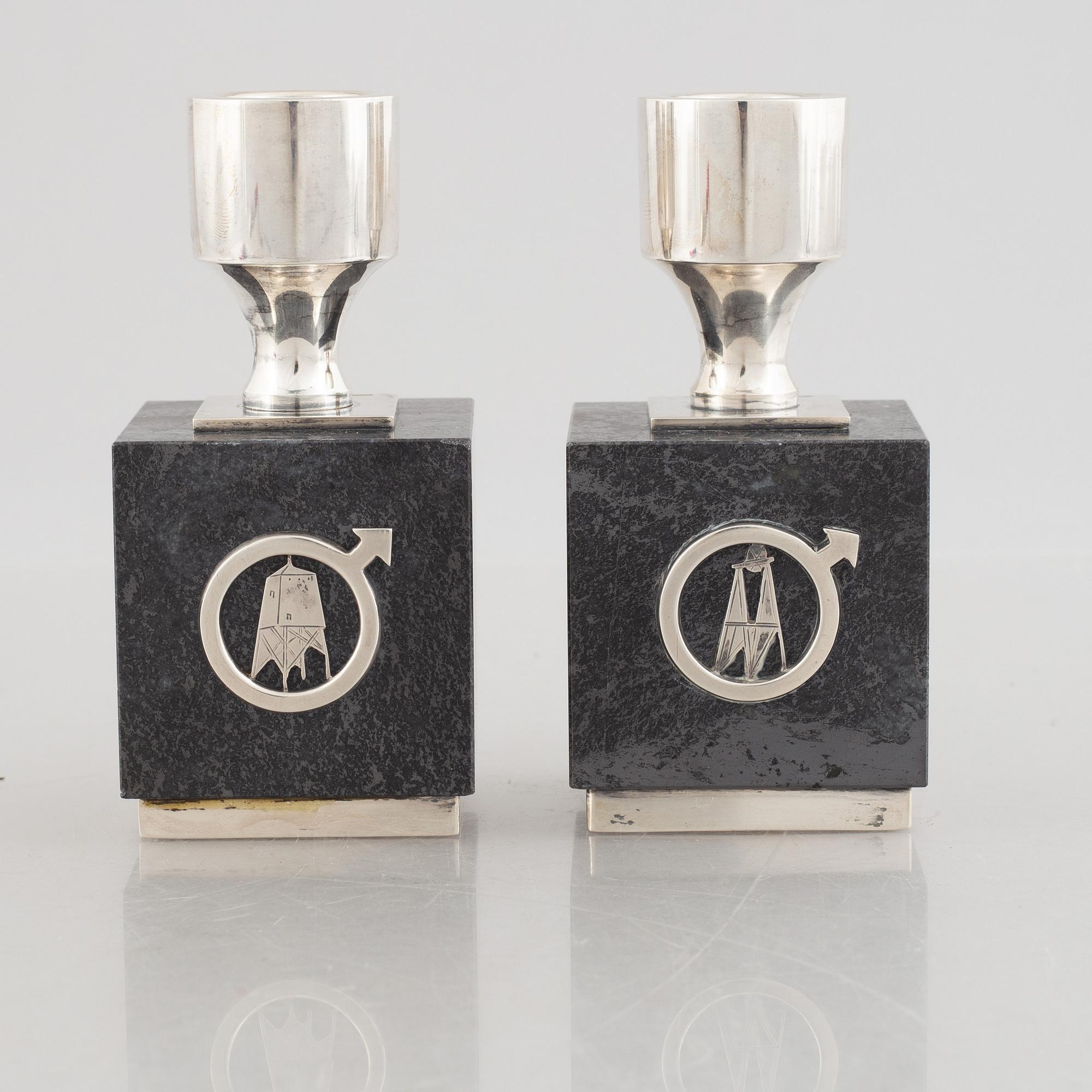 KG Markström's Goldsmiths Ltd, candlesticks, a pair, silver, Uppsala, 1964.