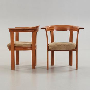 HI-GRUPPEN, a set of four  mahogany and beige suede armchairs, Stockholm 1971.