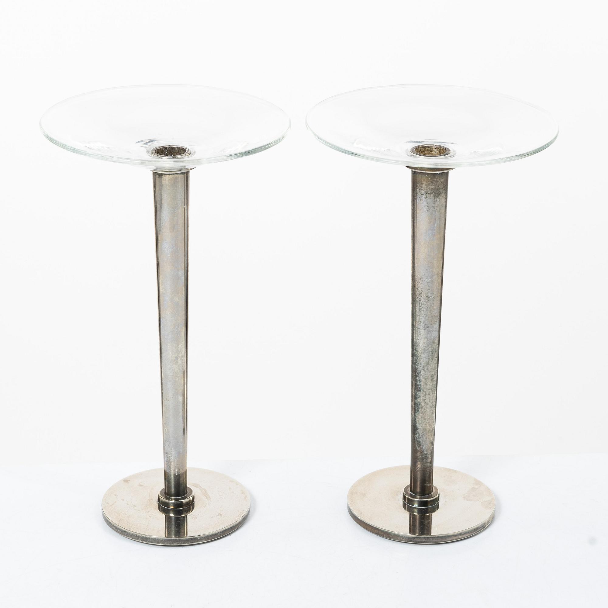 Ulla Christiansson, ljusstakar, ett par. "Gala", Metall och glas, Svenskt Tenn.
