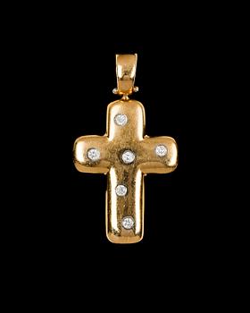 77. PENDANT, crossshaped with brilliant cut diamonds, tot. 0.06 cts.