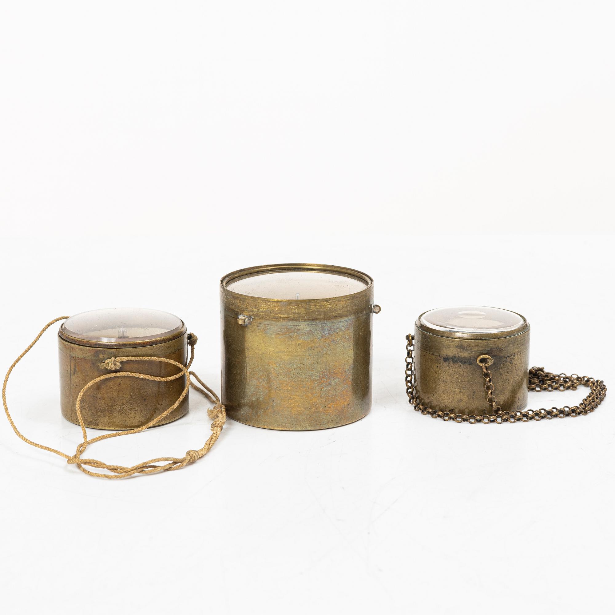 Mine compasses 3 pcs, one marked Rosén Falun, 19th century.