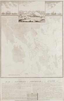 A MAP, THE FIRST BATTLE AT SVENSKSUND AUGUST 1789. Drawn by G.Wallberg and engraved by Jacob Gillberg.