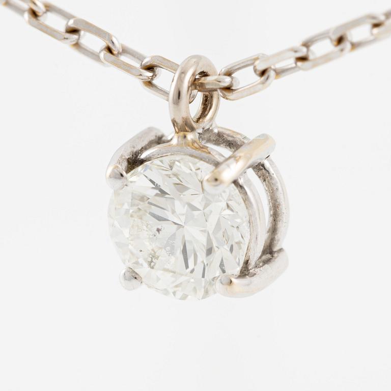 Pendant, 18K white gold, solitaire brilliant-cut diamond approximately 1 ct with chain.