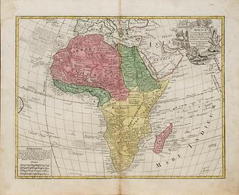 MAP, COPPER ENGRAVING, TOBIAS CONRAD LOTTER "AFRICA" FROM ATLAS NOVUS 1770.