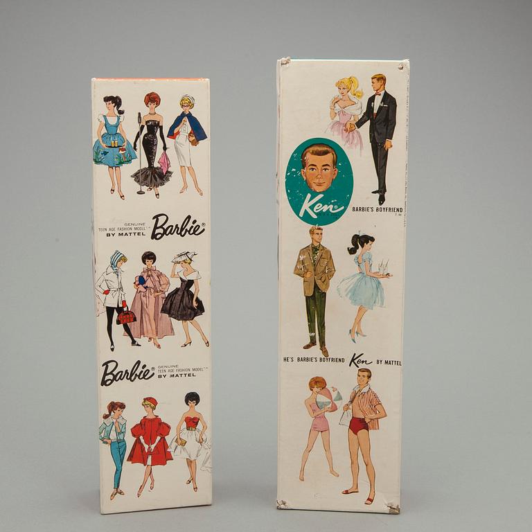 BARBIEDOCKOR, 2 st med tillbehör, Mattel, 1950/60-tal.