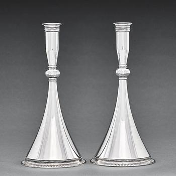 149. Wiwen Nilsson, two sterling candlesticks, Lund 1956-57, the Byzantine model.