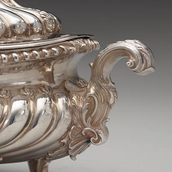 A pair of English mid 18th century silver tureens, marks of Frederick Kandler, London 1755.