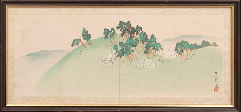 Unidentified artist, two water colors, Japan 20th Century.