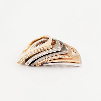 Theresia Hvorslev, Six 18K gold and white gold and silver rings set with round brilliant-cut diamonds.