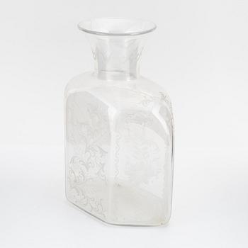 A hexagonal glass flask, 20th century.