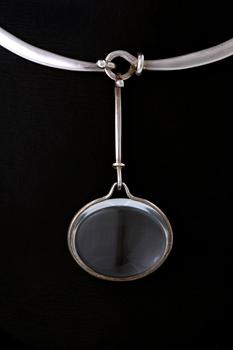 Vivianna Torun Bülow-Hübe. Necklace with pendant, sterling silver and rock crystal or glass.