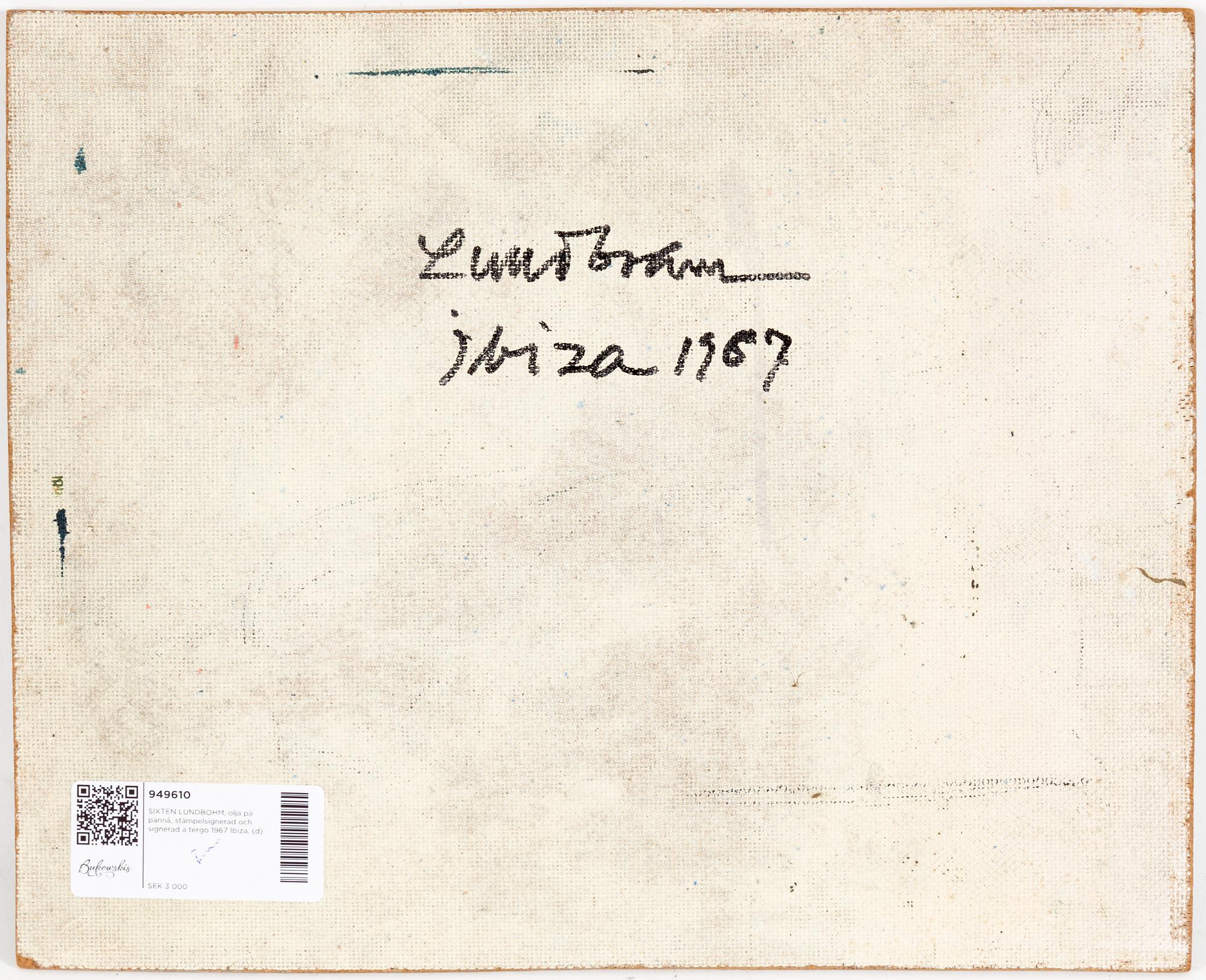 SIXTEN LUNDBOHM, oil on panel, stamp signed, signed and dated Ibiza 1967.