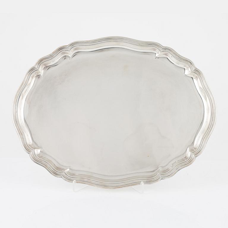 A Rococo style silver tray, Swedish import mark, 20th Century.