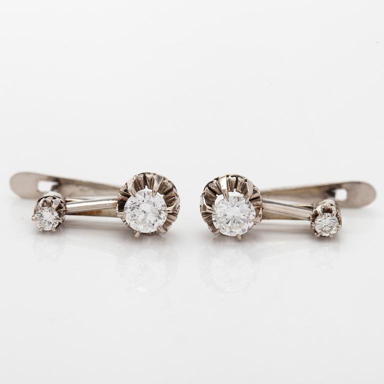 A pair of 18K white gold earrings, set with brilliant-cut diamonds, Porto, Portugal.