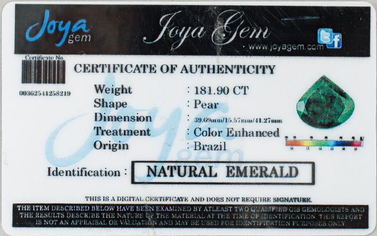 SMARAGD, päronformad, ca 181 ct, oinfattad.