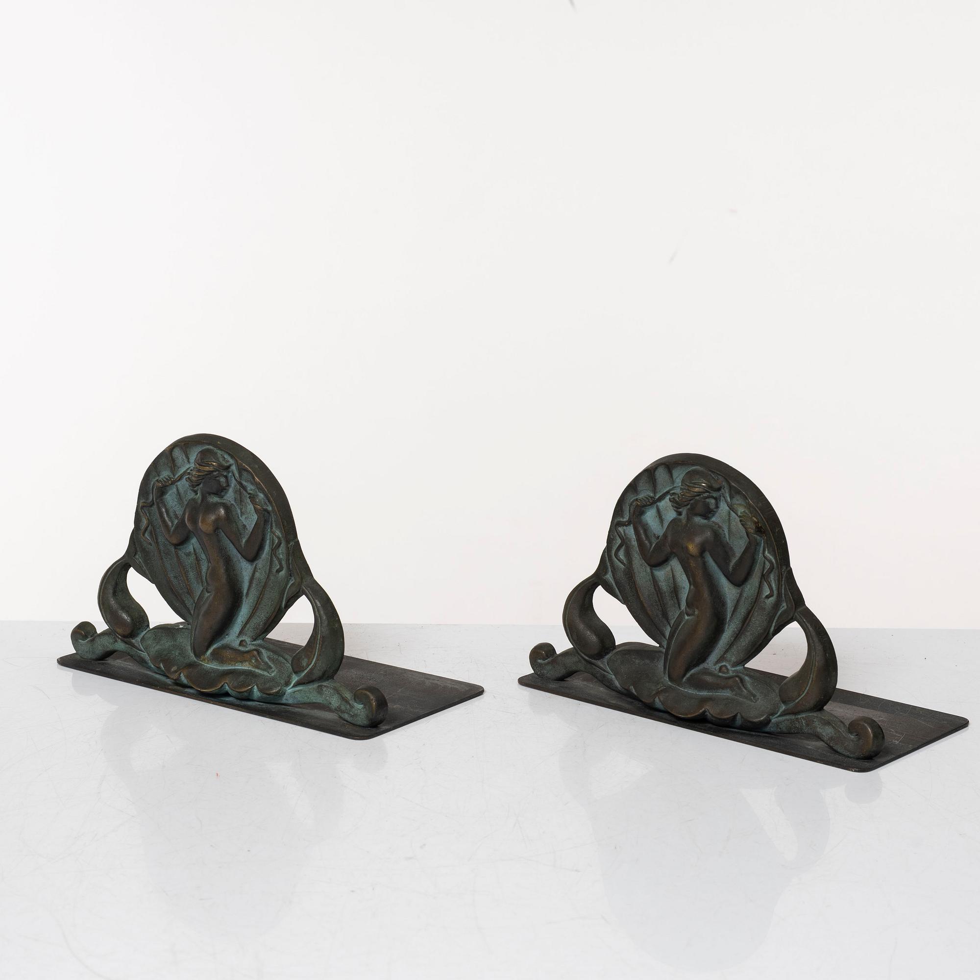Oscar Antonsson, A pair of bookends, art deco, Ystad metal.