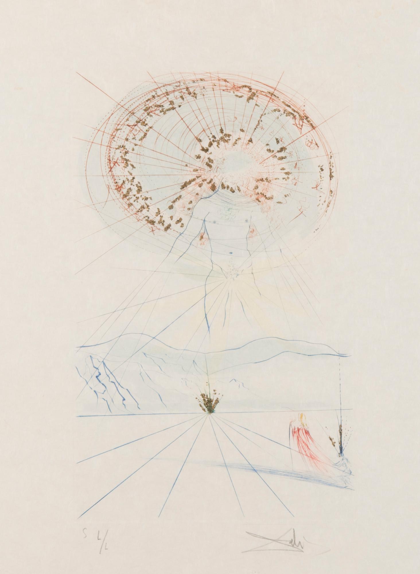 SALVADOR DALÍ, etsaus, väritetty sapluunalla ja kultakimalteella, signeerattu, L/L.