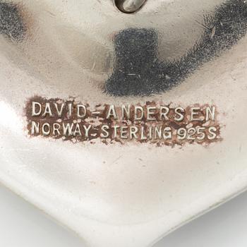 David Andersen, brooch, a pair of earrings and a pendant, silver and enamel.