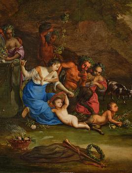 Cornelis van Poelenburgh, tillskriven, Arkaiskt landskap med dansande nymfer och fauner.