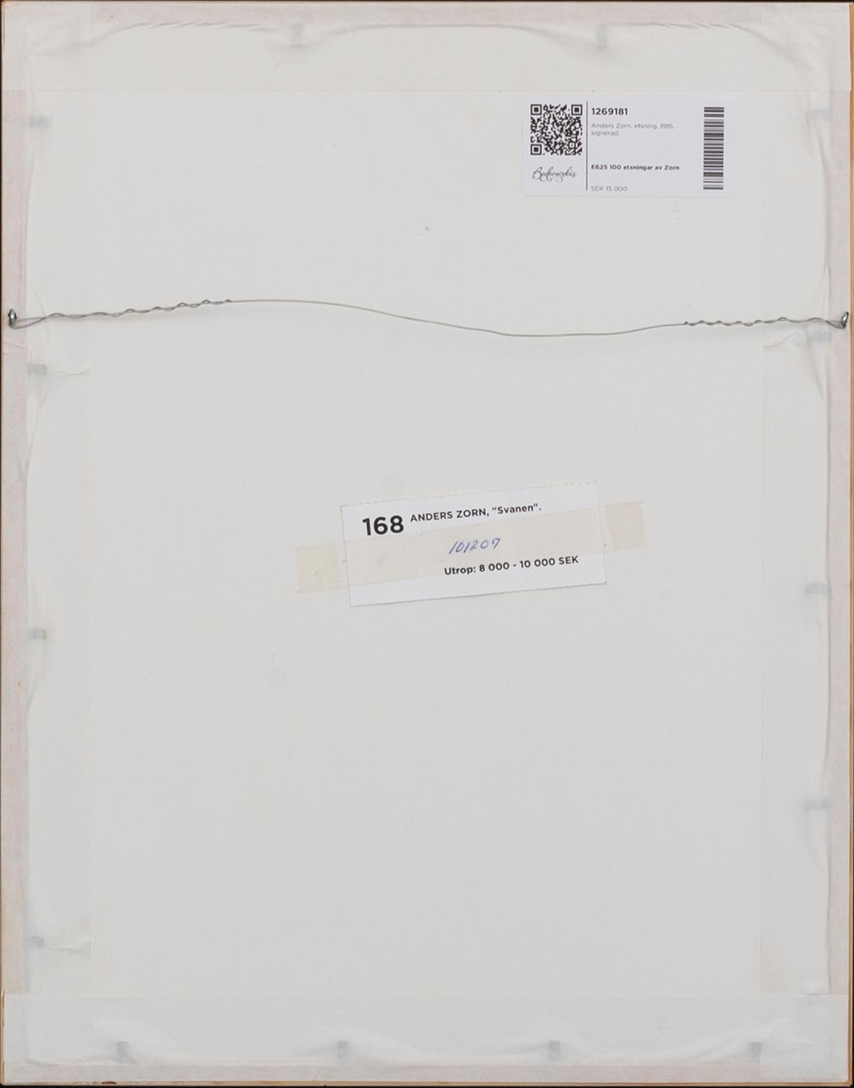 Anders Zorn, a signed etching from 1915.