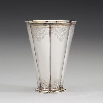 A Swedish 18th century parcel-gilt beaker, mark of Friedrich Heinrich Klinck, Stockholm 1734.