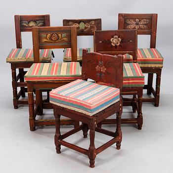 Six 18th/19th Century painted chairs.