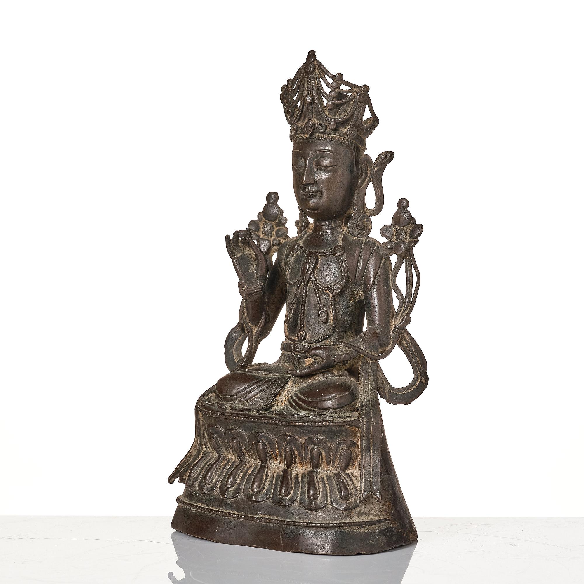 A bronze sculpture of Boddhisattva, Ming dynasty (1368-1644).