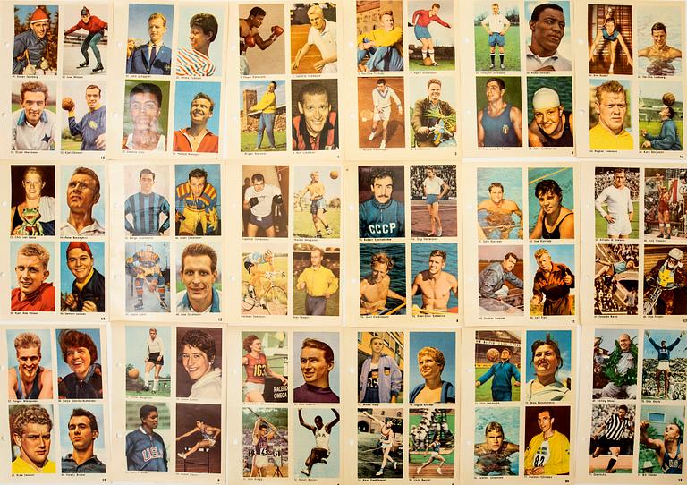 Idolkort, "Sportens stjärnor", bl a Cassius Clay, Nacka Skoglund mfl Hemmets Journal, 1960-tal.