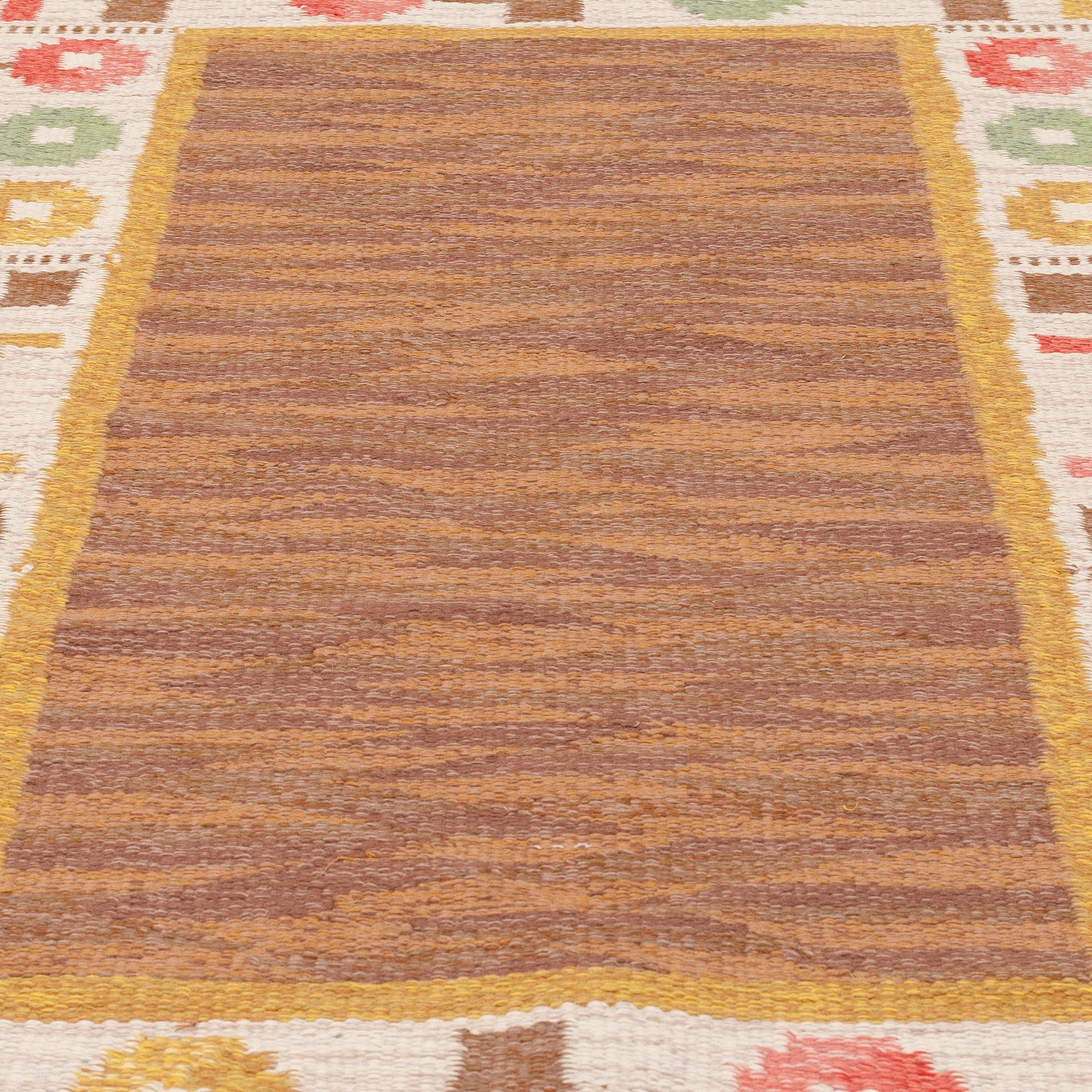 A CARPET, flat weave, ca 212,5 x 135,5 cm, signed AS, Sweden around the middle of the 20th century.